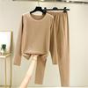Ladies' Casual And Comfortable Long Sleeved Solid Color With Thick Velvet Sleepwear And Warm Pants Set