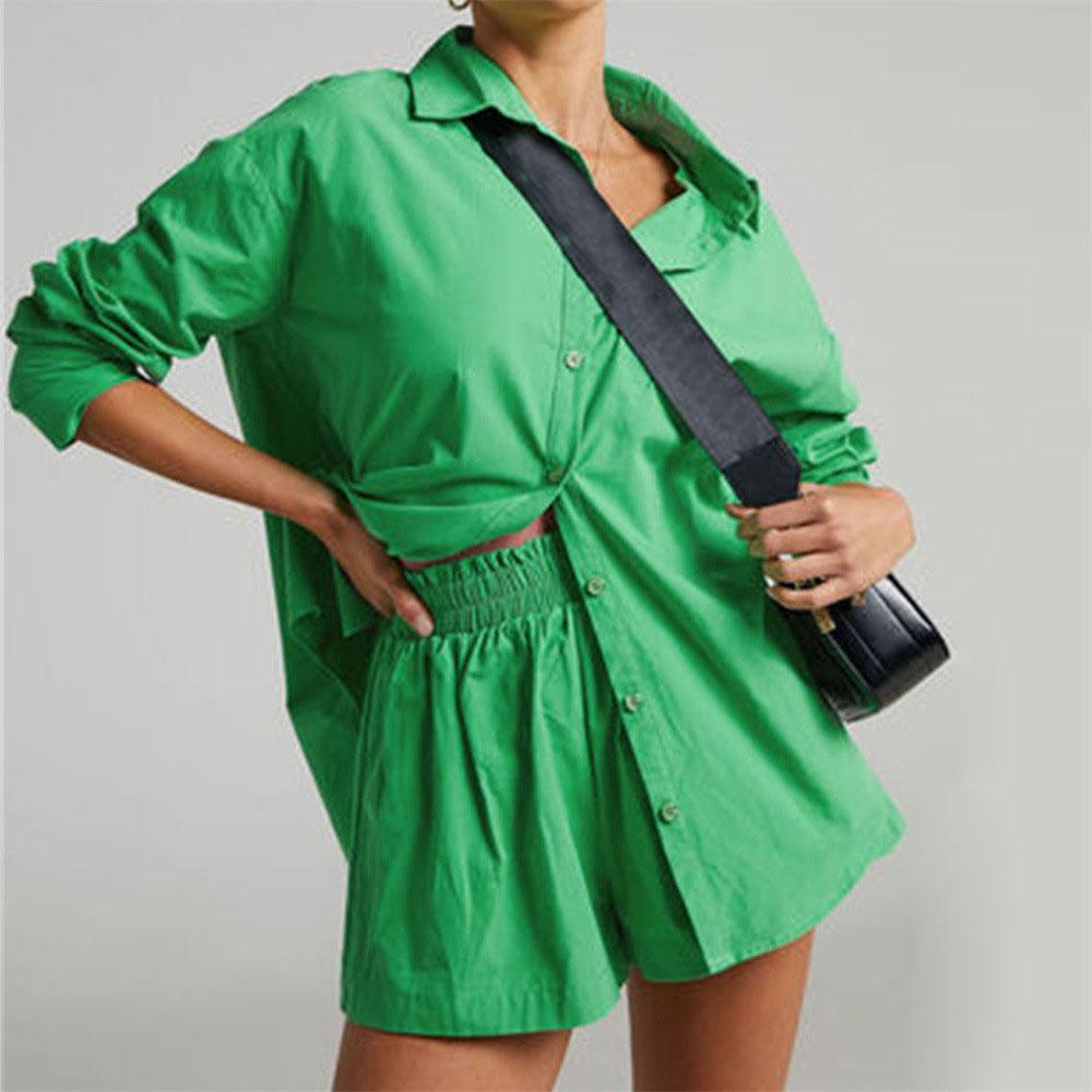 Women Tracksuit 2 Piece Set Shirt with Mini Shorts Cotton Casual Fashion Outfits Blouse Tracksuits
