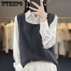 Women's Pullover Vest Oversized Knitted Sweater Outewear Vest Casual Sleeveless V Neck Waistcoat
