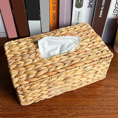 Держатель коробки для салфеток Водный гиацинт Соломенная корзина ручной работы Натуральный плетеный диспенсер для салфеток Квадратный органайзер для салфеток для лица Деревенский декор для стола