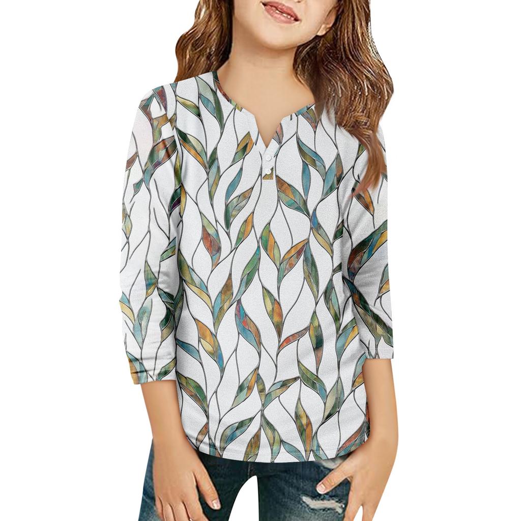 Детская футболка с рукавом 3/4, повседневная футболка с принтом, круглый вырез, блузка-пуловер