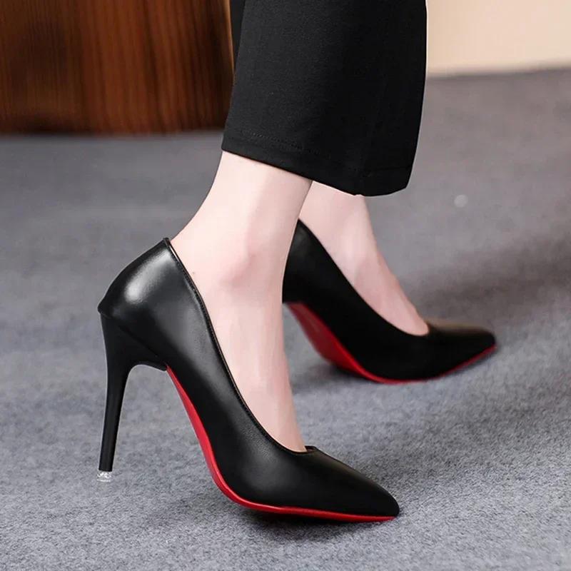 Fashion Classic Black Stiletto Heels Pumps Women 2024 Spring Patent Leather Office Shoes Woman Plus Size 43 Pointed Toe High Heels Shoes