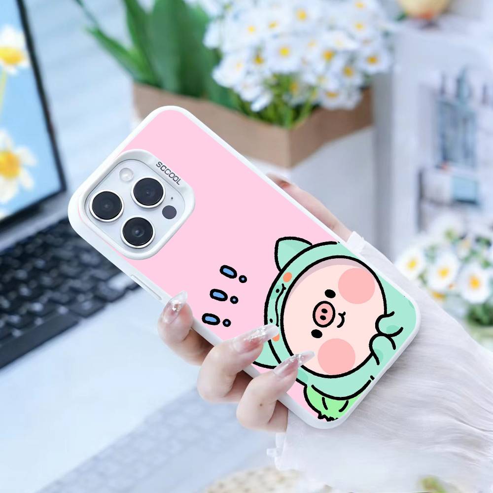Милый мультяшный поросенок Чехол для телефона для iPhone 17, 16, 15, 14, 13, 12 Pro Max белый Конфетный Матовый Ударопрочный Чехол