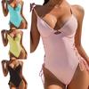 Women Swimsuit Solid Color One Piece Beachwear Padded Underwire Drawstring Swimwear Swimming