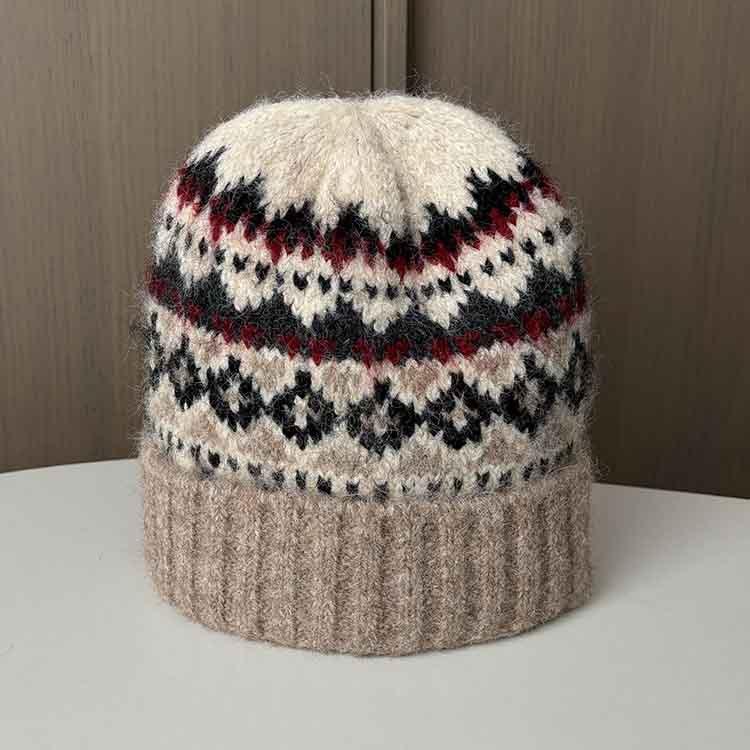 Dongdaemun retro literary and artistic jacquard warm wool hat color matching knitted hat male and female students cold hat