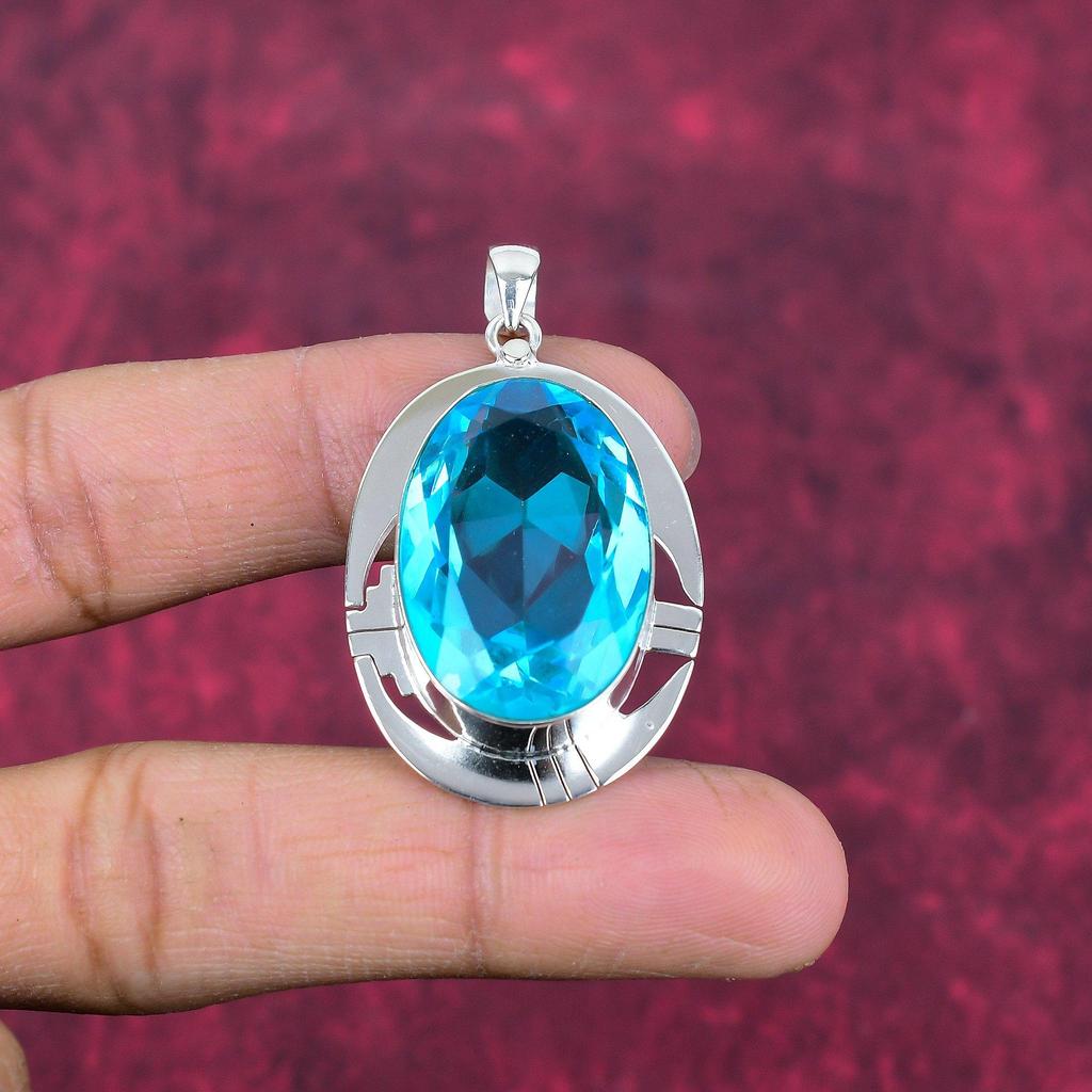 Подвеска Swiss Blue Topaz, подвеска из драгоценного камня ручной работы, подвеска из цельного серебра 925 пробы, старинные ювелирные изделия, для подарка на помолвку