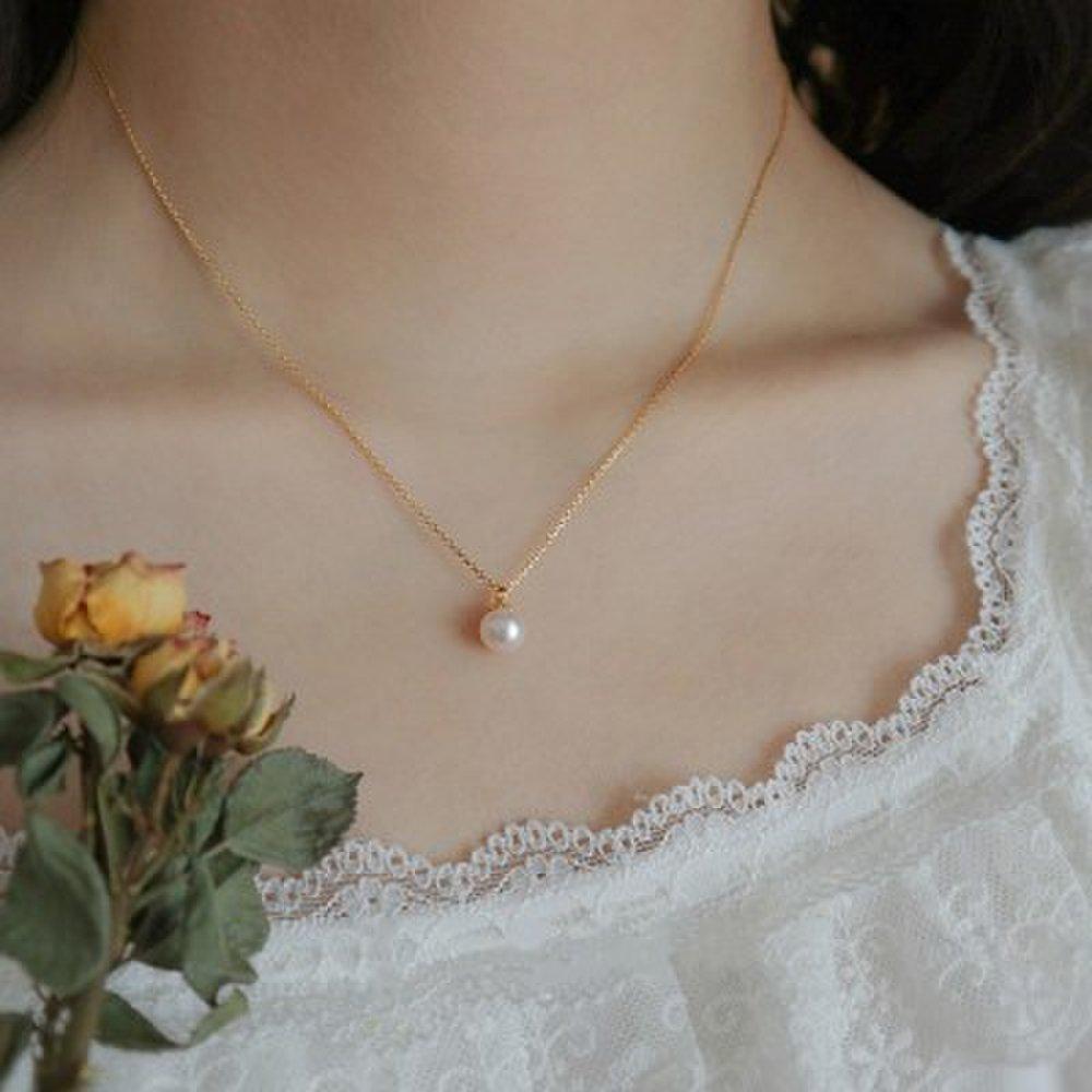 One-Point Pearl 925 14K Gold Plated Silver Necklace_Ih