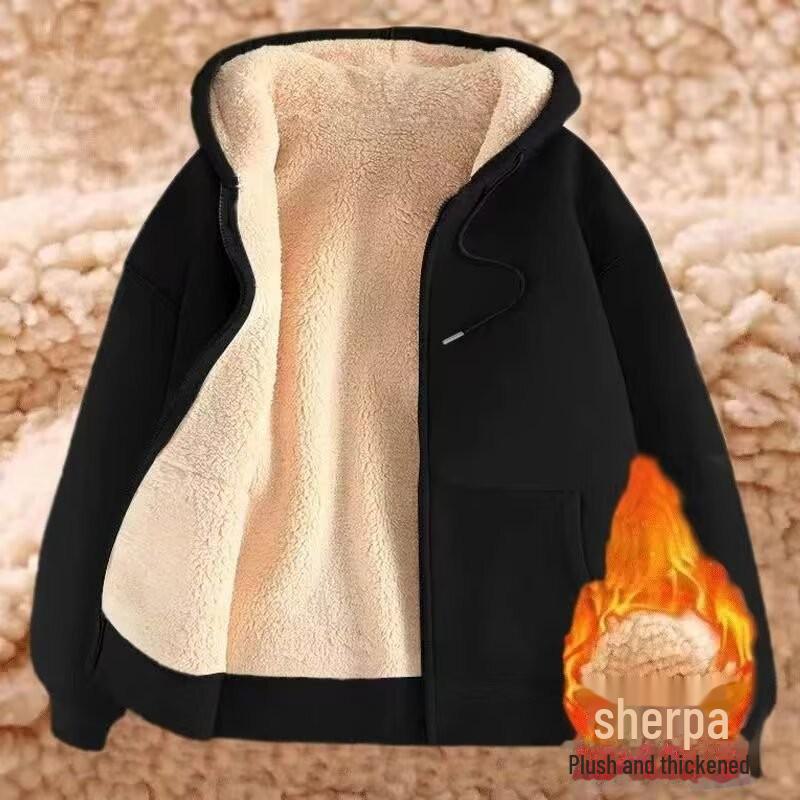 Мужской кардиган из овчины с капюшоном: Толстовка из плотного бархата, однотонная, осенне-зимний молодежный стиль