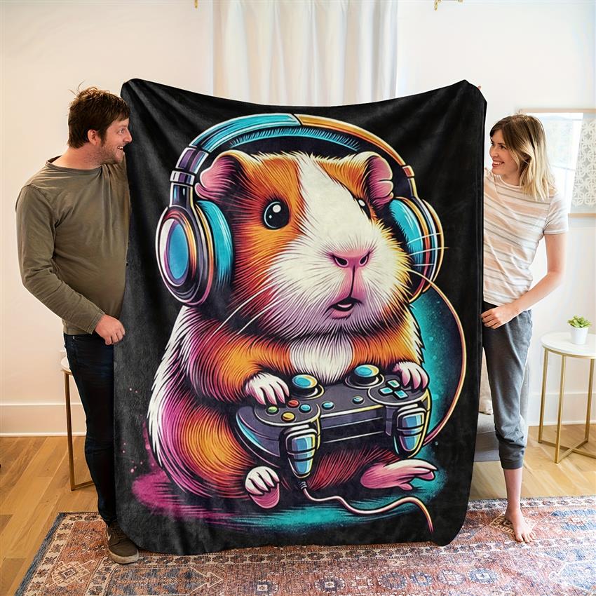 1pc Gaming Guinea Pig Blanket - Soft Flannel Throw with HD Digital Print, All-Season Couch Bedspread for Gamers & Pet Lovers