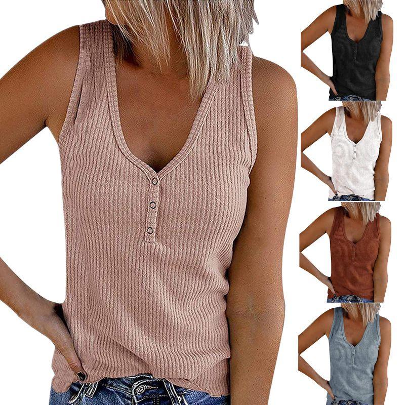 Stylish Women's Sleeveless Vest With V Neck And Ribbed Design For Summer Comfort