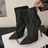 Fashion Liyke Sexy Pointed Toe Zip Mesh Ankle Boots Women Black High Heels Party Stripper Shoes Stiletto Chelsea Booties Zapatos Mujer