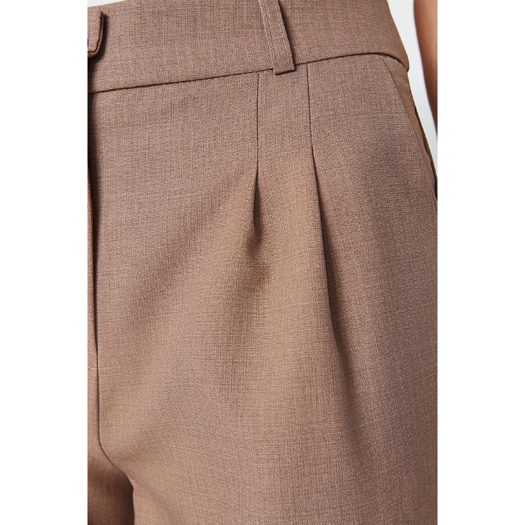 Brown Wide Leg Pleated Woven Trousers Twoaw22pl0475