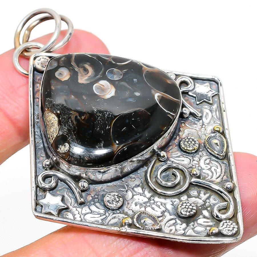 Turritella Fossil Handmade 925 Sterling Silver Gift Pendant 2.68" v7T44