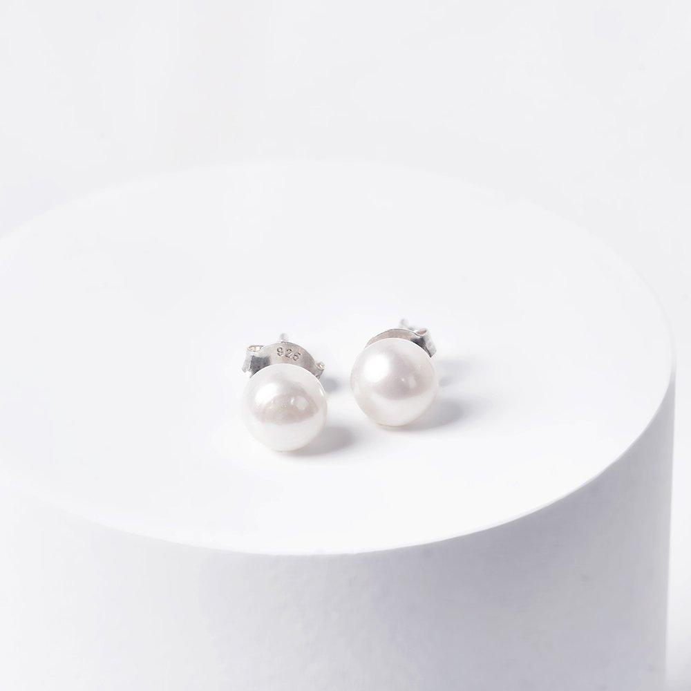 Серебряные серьги-пусеты с миниатюрным круглым жемчугом