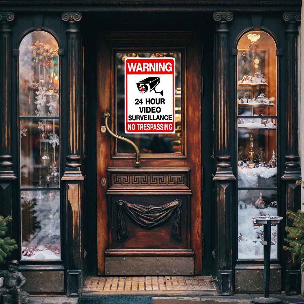 Знак «Круглосуточное видеонаблюдение» Жесть Предупреждающая табличка безопасности с предварительно просверленными отверстиями и закругленными углами Долговечность