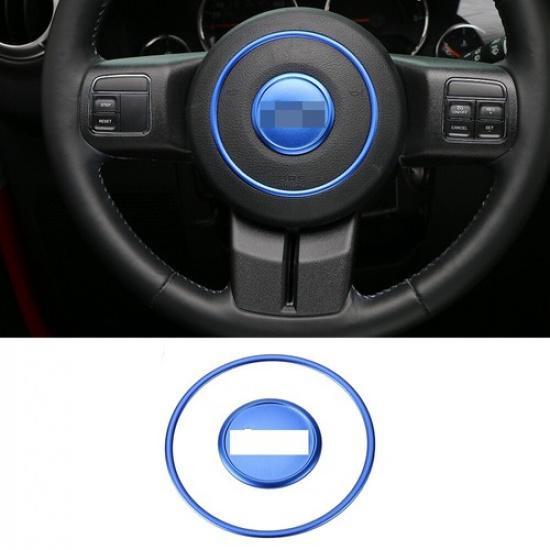 2x Blue Steering Wheel Center Trim Ring For 11-16 Jeep Wrangler Compass Patriot