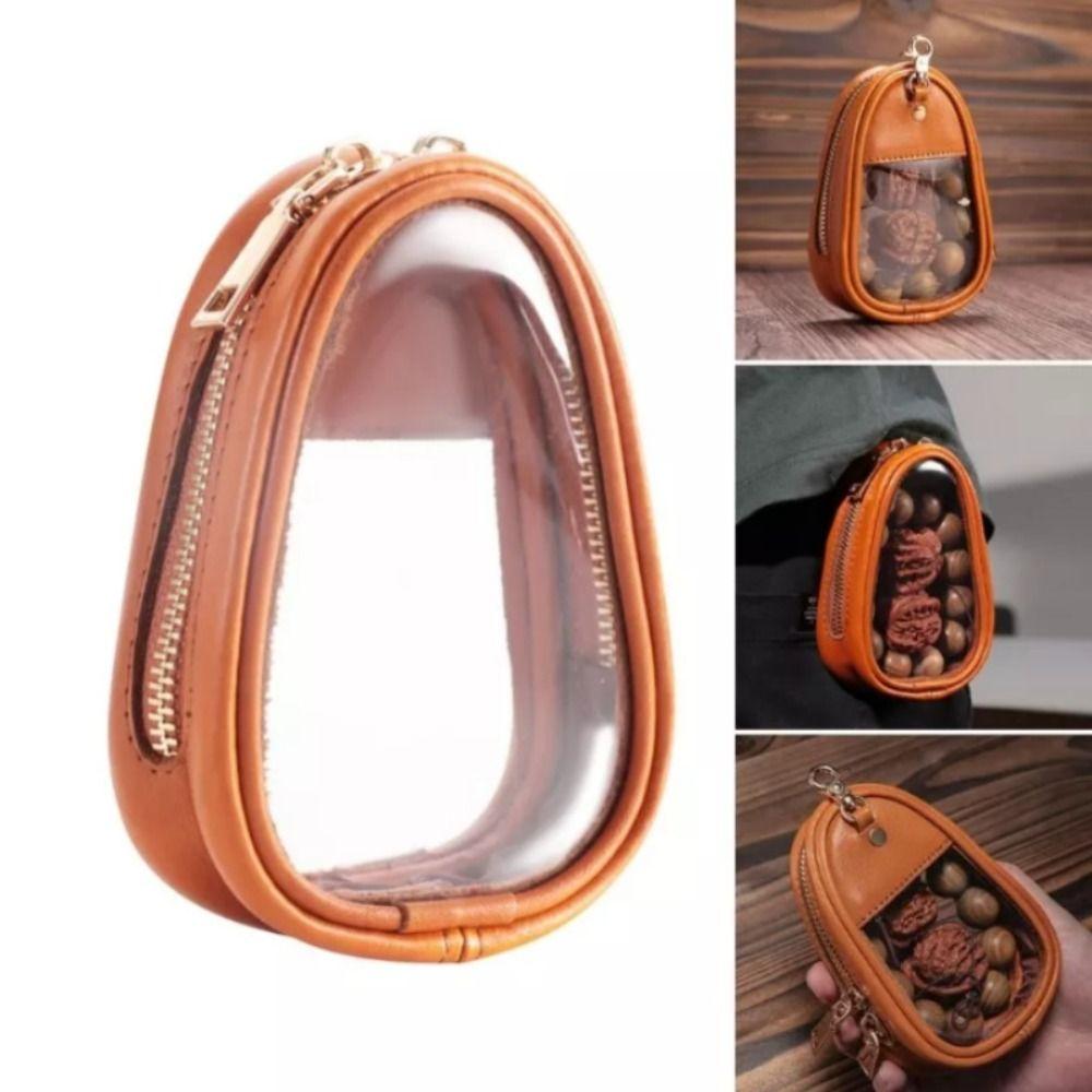 Transparent Design Jewelry Organizer Bag Leather Material Waterproof Jewelry Bag  Hand String