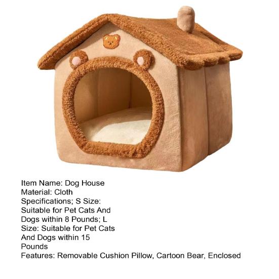 Кровать-пещера для домашних животных со съемной подушкой-подушкой в виде мультяшного медведя, закрытый домик для кошек, собак, котят, щенков, зимнее теплое плюшевое гнездо для сна, товары для животных