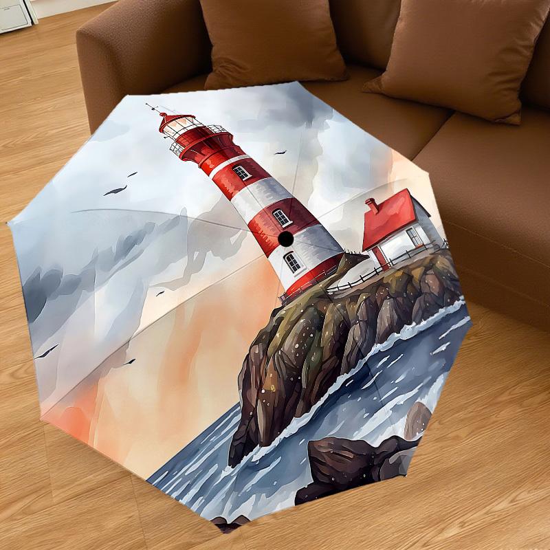 1PC Lighthouse Sea Umbrella-8-Rib Reinforced, Automatic Open, Lightweight & Durable, Cute Fashion Accessory for Outdoor-P60