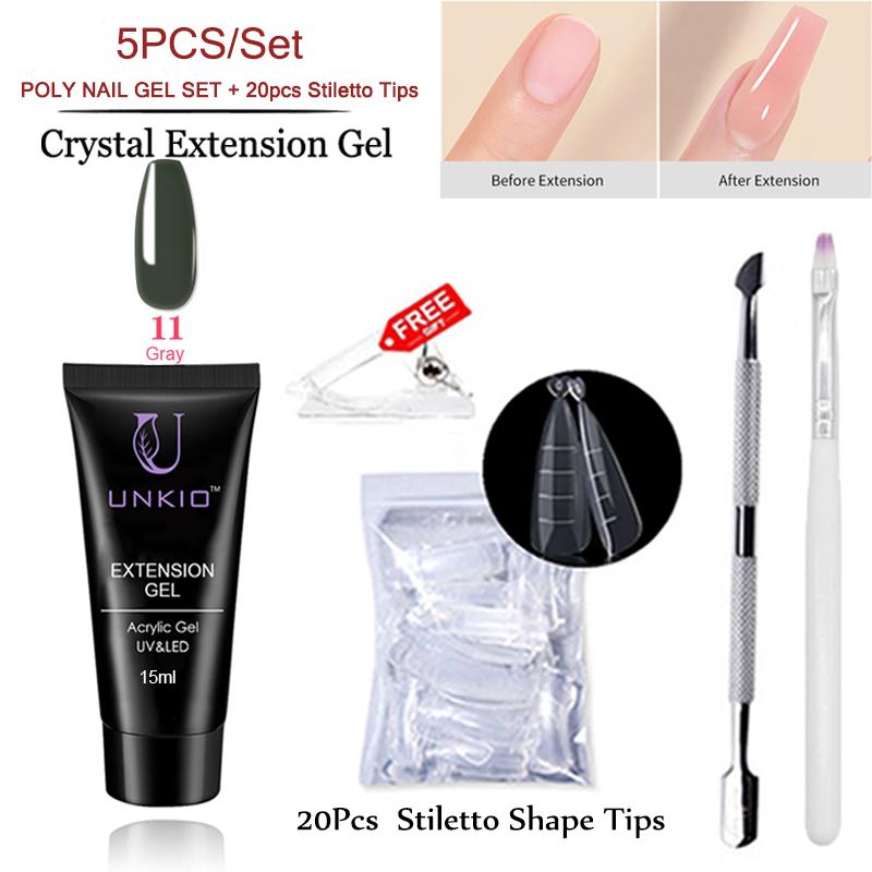 UNKIO Поли-набор для ногтей, УФ-светодиод, быстрое наращивание, наконечник-шпилька, двойной формы, наращивающий гель для ногтей, маникюрный набор, мини-набор для гель-лака