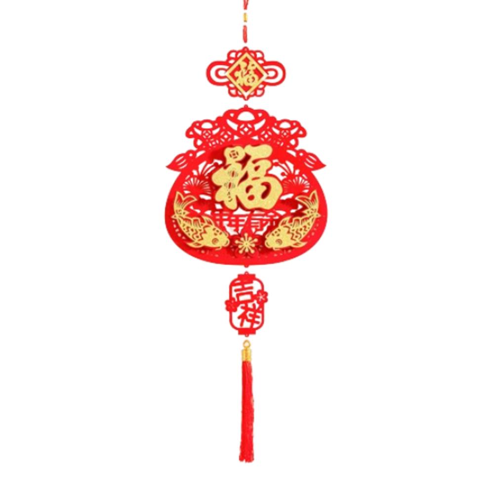 Red Chinese Lucky Character Pendants Flocking Spring Festival Hanging Decoration Party Supplies