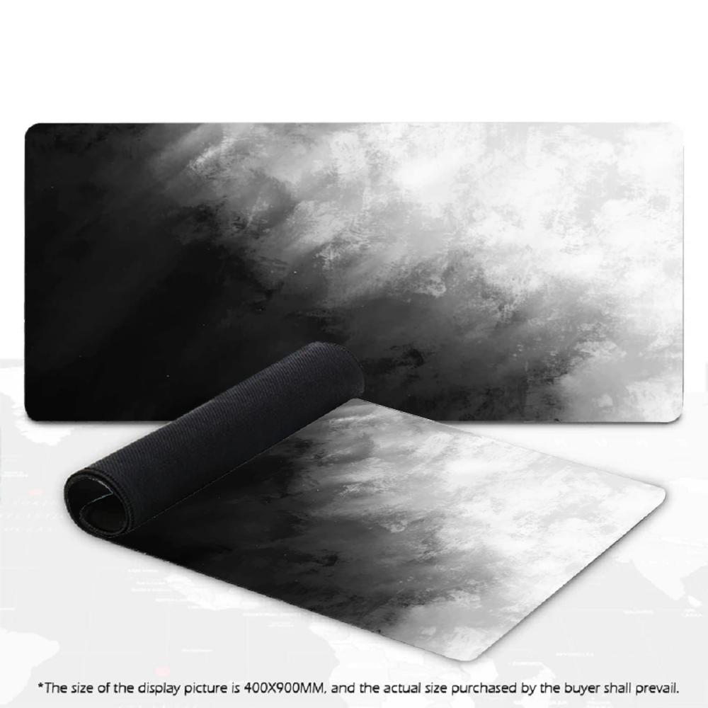 Black White Ink Gradient Smoke Texture XXL Deskmat Non-Slip Rubber Overlock Mousepad Monochrome Watercolor Gaming Desktop Pad