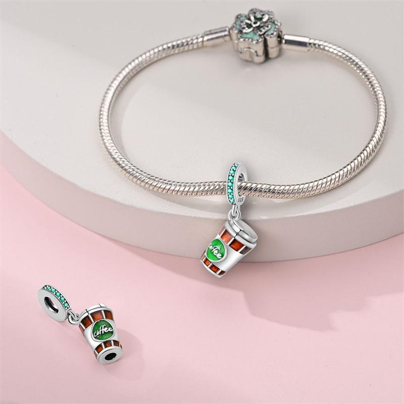 Copper Metal Color Coffee Cake Bread Ice Cream Afternoon Tea beer Charm Bead Components Pendant Bead Component Compatible With 3mm Authentic Original