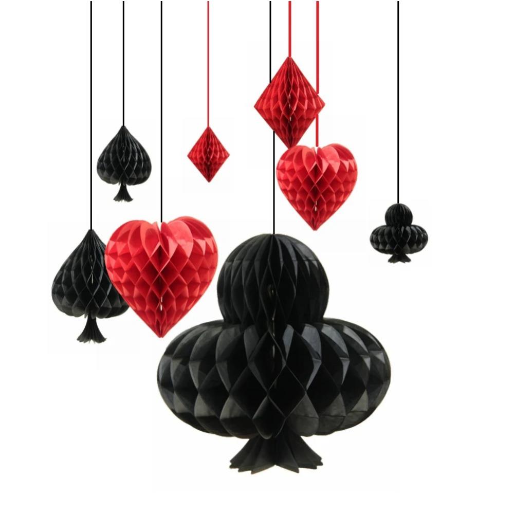 4pcs/Set Red&black Honeycomb Hanging Ornament Three-dimensional Casino Party Decoration Home