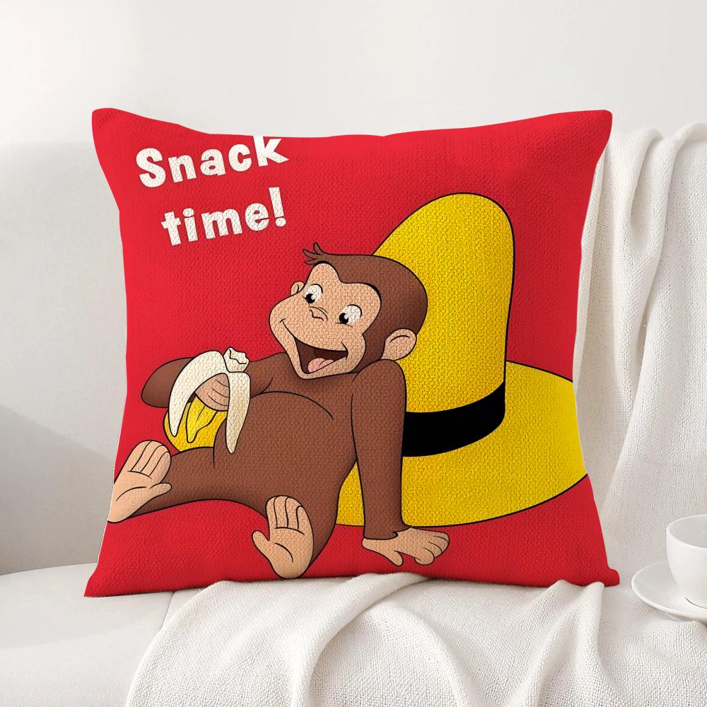 Cute GGeorge Monkey Curious Cushion Cover Natural Linen Pillow Cover DoubleSided Print Cushion Case for Sofa Home Decor Gift