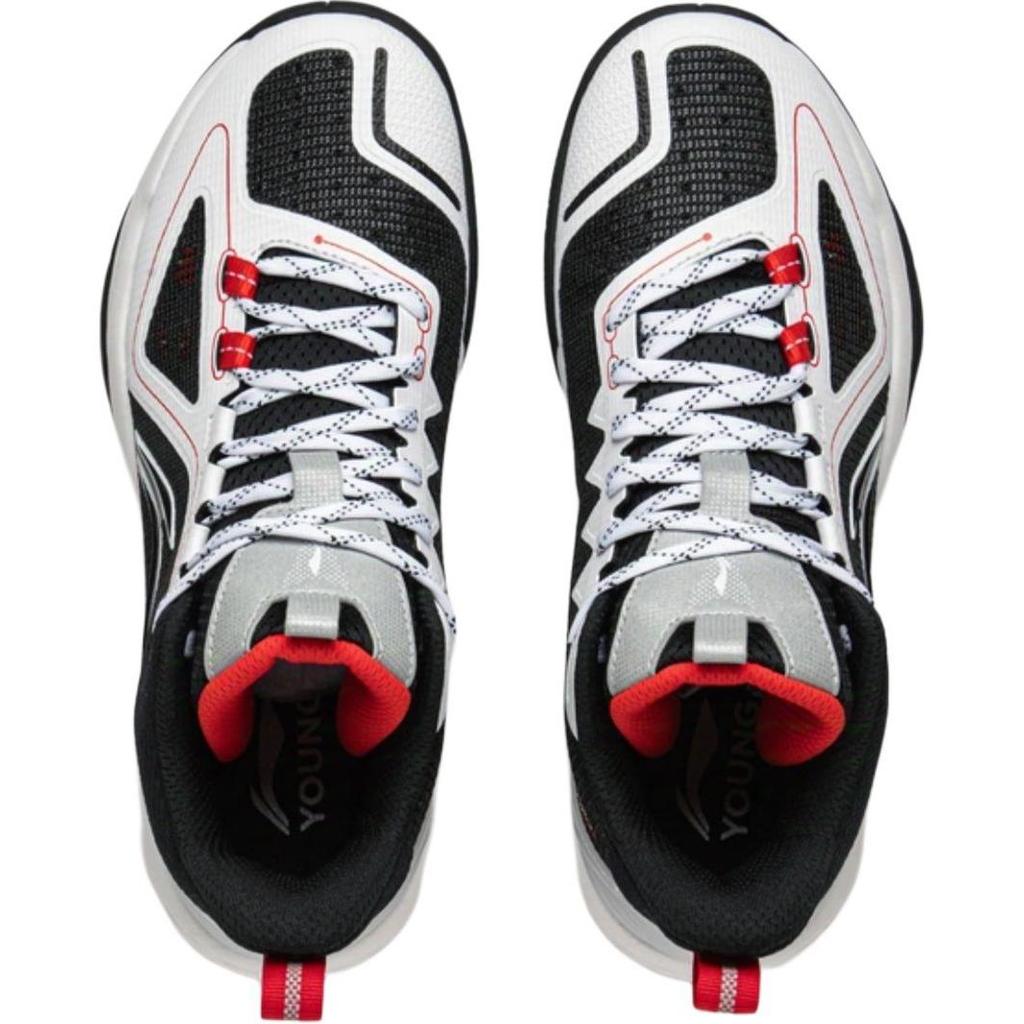 Li Ning Детские баскетбольные кроссовки Длинный кулак Удобные Мягкие Нескользящие Износостойкие Низкие Баскетбольные кроссовки Мужские баскетбольные кроссовки Черно-белые YKBV018-7