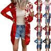 Women's Casual Long Sleeve Christmas Printed Cardigan With Pockets