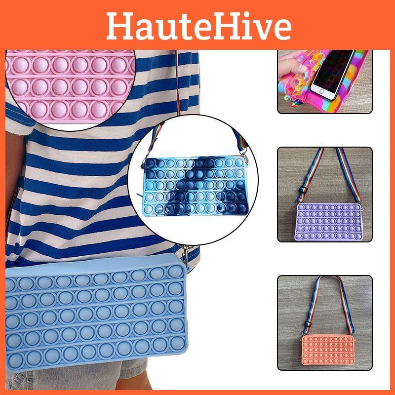 Soft Silicone Pop It Shoulder Bag With Decompression Toys For Stress Reduction