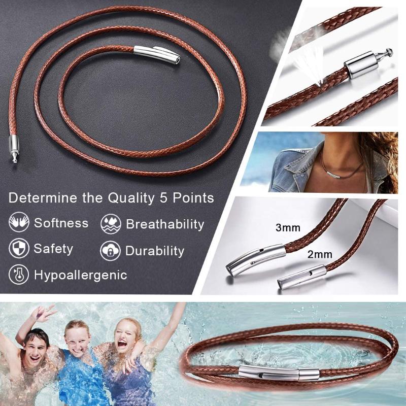 Коричневое водонепроницаемое плетеное кожаное ожерелье с цепочкой из восковой веревки для кулона, ширина 2/3 мм, длина 18–26 дюймов, для мужчин и женщин