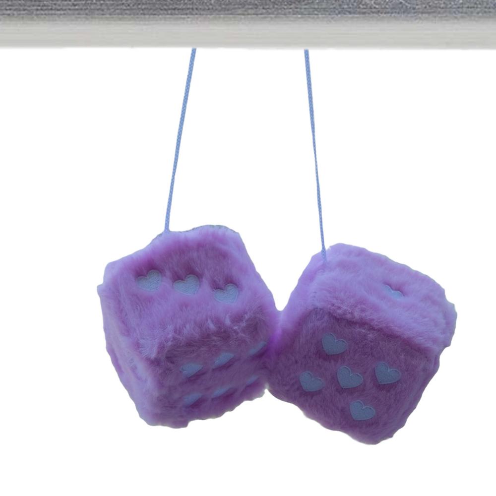 Fuzzy Plush Dice 1 Pair Auto Plush Dice Pendant Heart-shaped Embroidery Pattern Dice Pendant For Home And Workplace Decoration