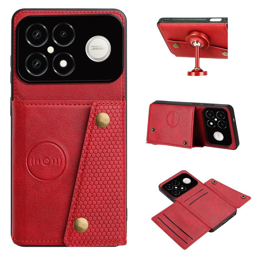 Винтажный кожаный держатель для карт и чехол для телефона для Xiaomi POCO F8 Ultra, карманы для карт, двойные кнопки-защелки, флип-кошелек, чехол