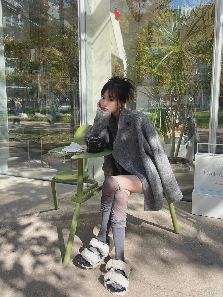 Женское серое шерстяное пальто средней длины - дизайн Dragon & Phoenix, свободный крой, корейский стиль, осень и зима 2024 г.