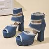 Fashion 2025 Summer New Women's Cover Heel Sandals with Platform Back Zip Ankle Wrap Denim Fashion Dress Party Plus Size Shoes for Women