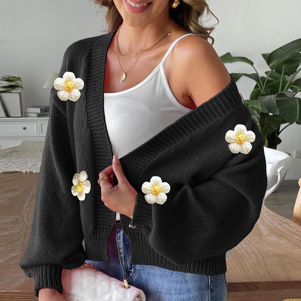 Женский и зимний шерстяной кардиган с вязкой крючком, вязаный свитер, свитер с длинными рукавами