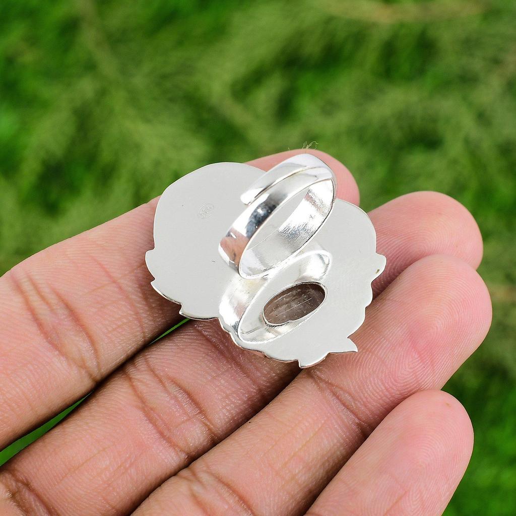 Golden Rutile Gemstone Bezel Statement Daughter Handcrafted Ring Sterling Silver