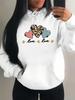 Pink Leopard Heart Printed Women'S Hoodie Autumn Loose Casual Pocket Fleece Pullover