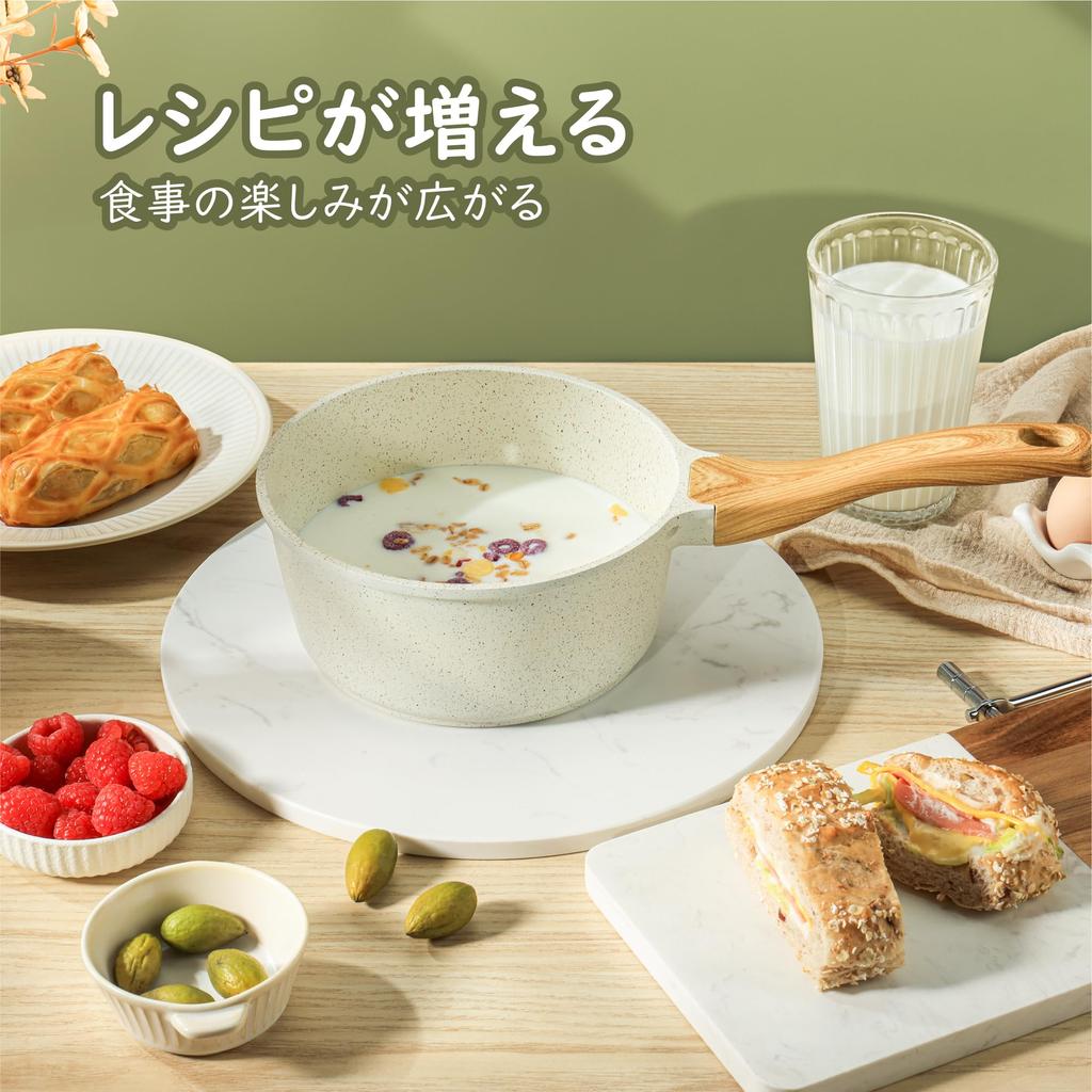 Sensarte Pot 18cm Ceramic Pot PFAS Free IH Pot for One Person Milk Pan Easy To Clean with Lid Single-handed Non-Stick