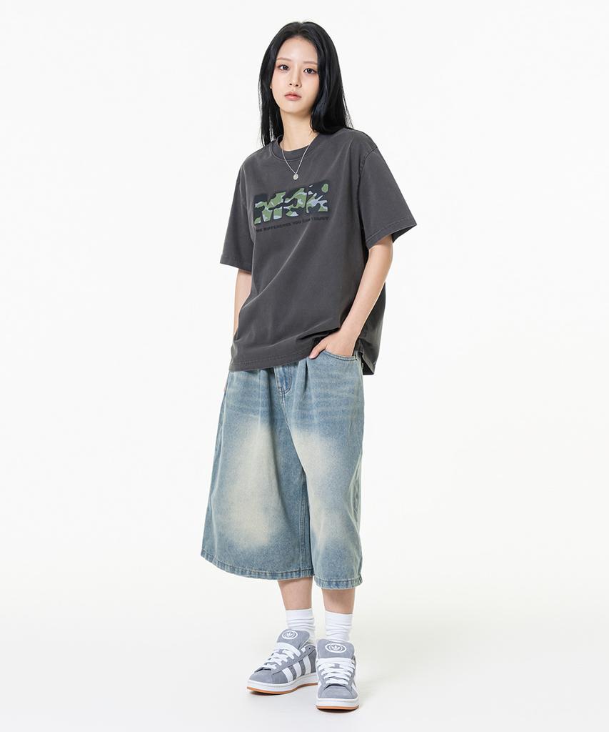 MOZMOZ Camo Logo 2-Type Pigment Short Sleeve T-Shirt Charcoal