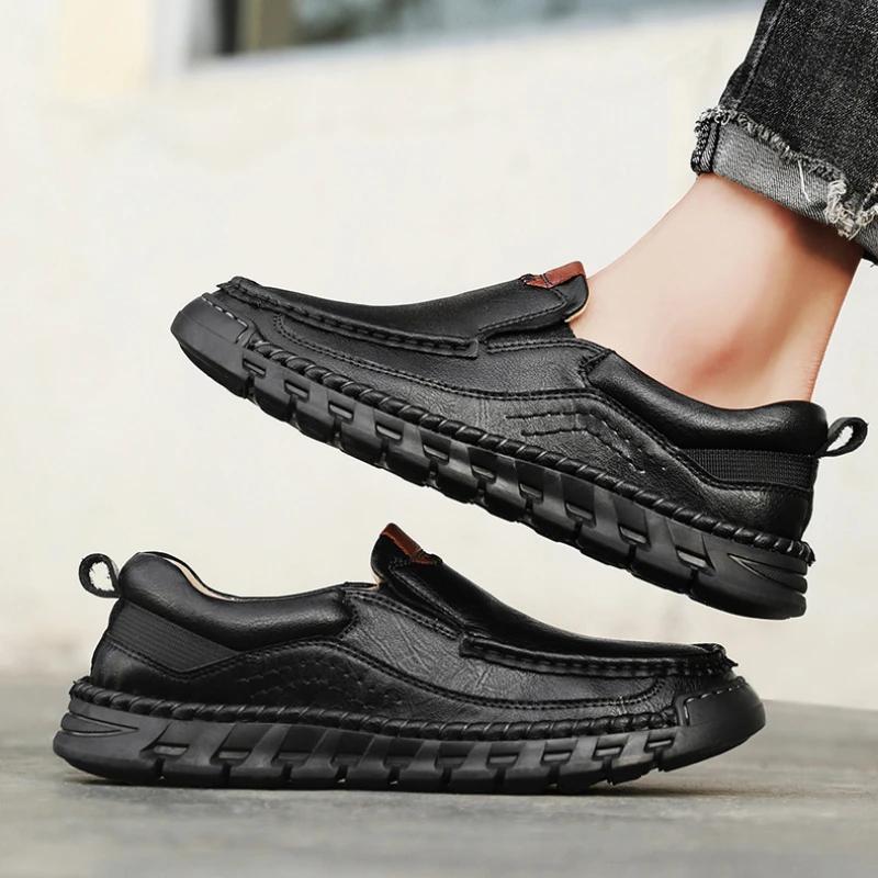 Мужские лоферы ручной работы из натуральной кожи, повседневные, удобные, высокого качества, в стиле ретро, деловые туфли, весенне-осенние, мужские модельные туфли