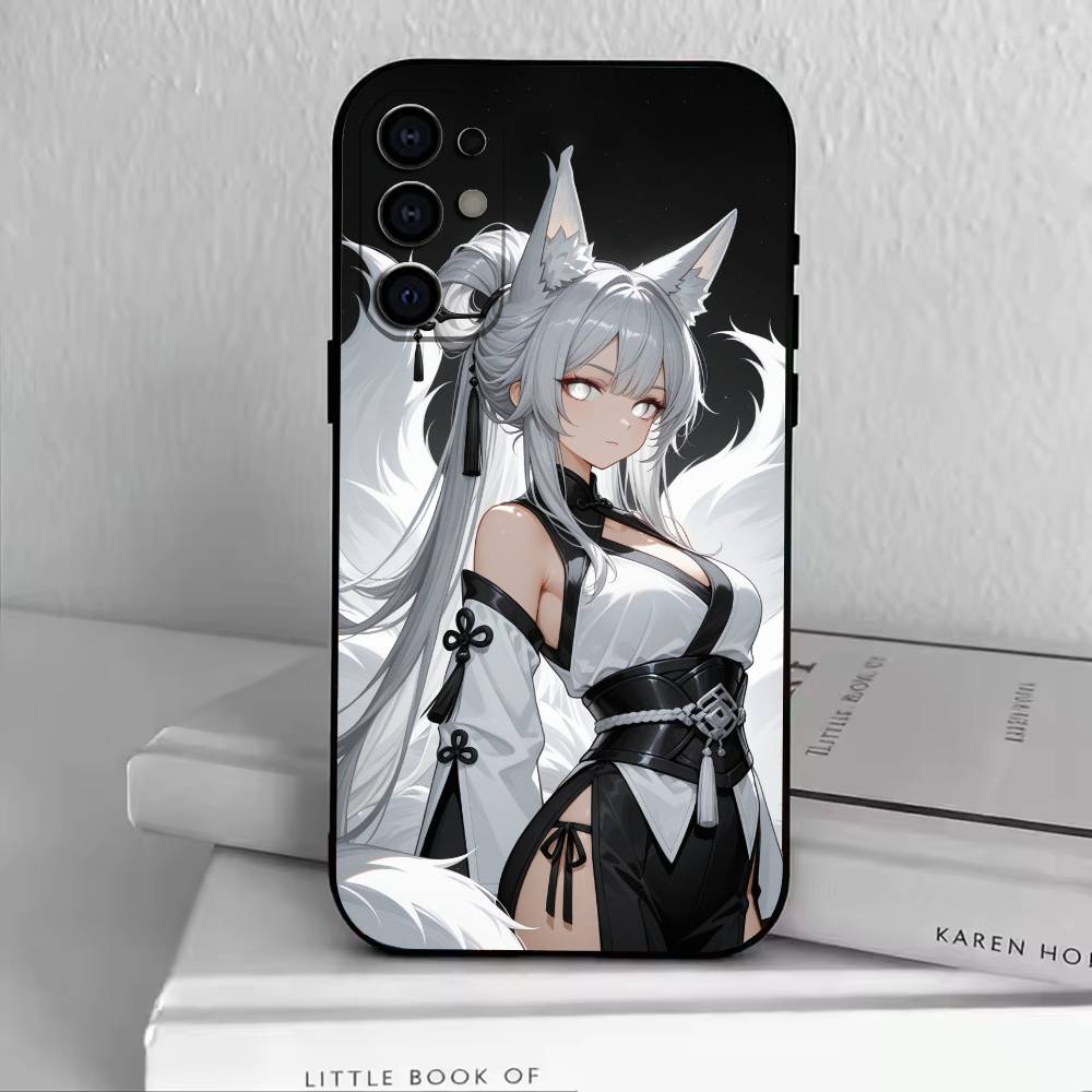 Fox Girl Phone Case Black Silicone Soft For Samsung S25,S24,S21,S22,S23,S30,Ultra,S20,Plus,Fe,Lite