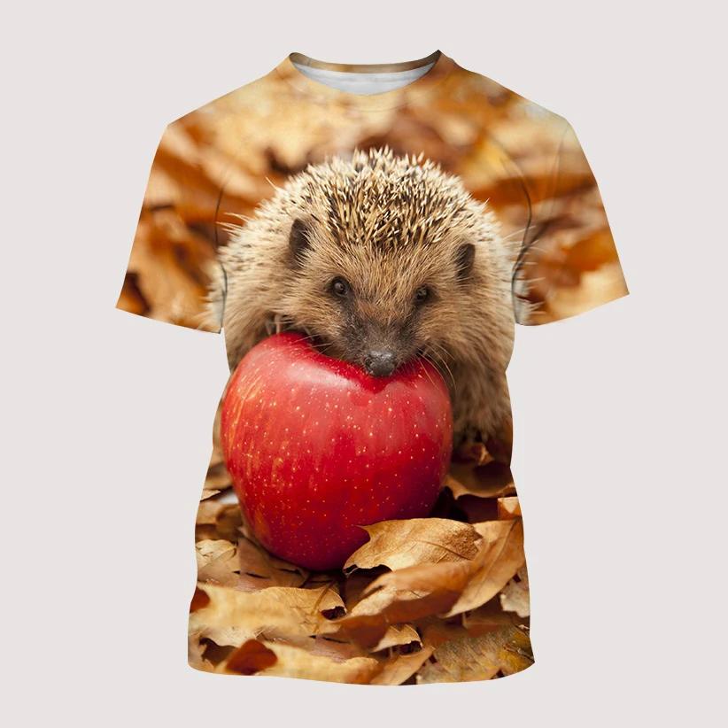 Summer Fashion Funny Cute Hedgehog Graphic T Shirts For Unisex New Casual Round Neck Printed Animal Pattern Short Sleeve Tops