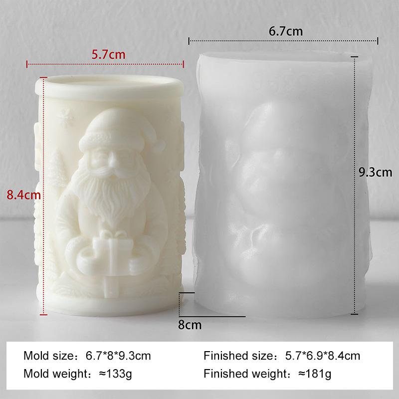 Christmas Series Santa Claus Silicone Candle Mold Handmade Scented Plaster Resin Mould Relief Cylinder Xmas Candle Molds