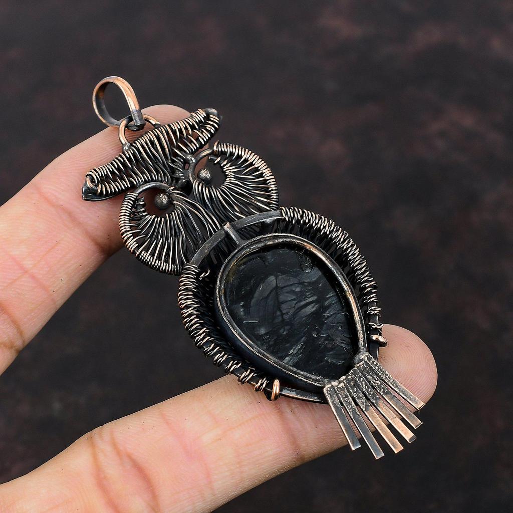 Подвеска из яшмы Пикассо, подвеска из драгоценного камня, обернутая медной проволокой, подвеска ручной работы в виде совы, ювелирные изделия из яшмы Пикассо, подарок на годовщину, ювелирные изделия из медной проволоки