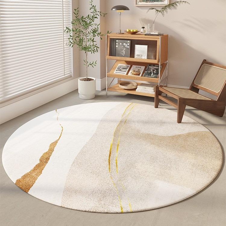 Nordic Round Rug Light Gray Beige Textured Carpet With White Border Minimalist Home Decor Gift