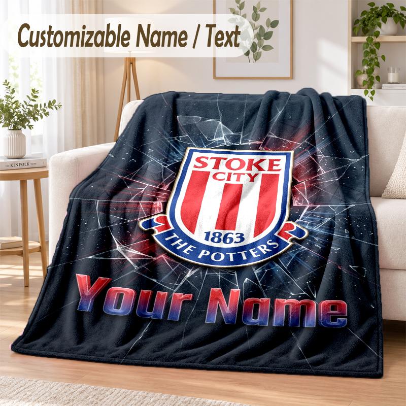 Custom Text Flannel Blanket Stoke City FC Print Warm Cozy Blanket Home Sofa Bedding