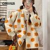 Autumn and Winter Women's Korean Sweet Ageing Three-dimensional Flowers Knitted Cardigan Big Yards Loose Lazy Sweater Jacket